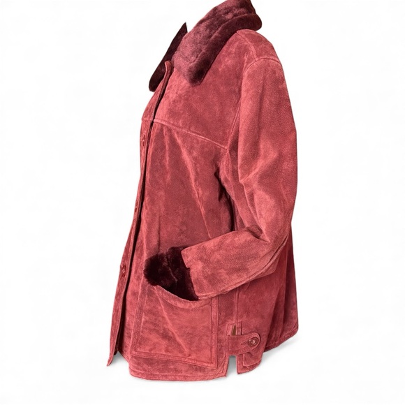 Dennis Basso | Y2K Vintage Red Leather Jacket with Faux Fur Trim - Picture 2 of 12